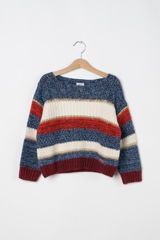 Pepe Jeans London, Pulover tricotat fin in dungi, Albastru/alb/auriu Pepe Jeans London, Pulover tricotat fin in dungi, Albastru/alb/auriu