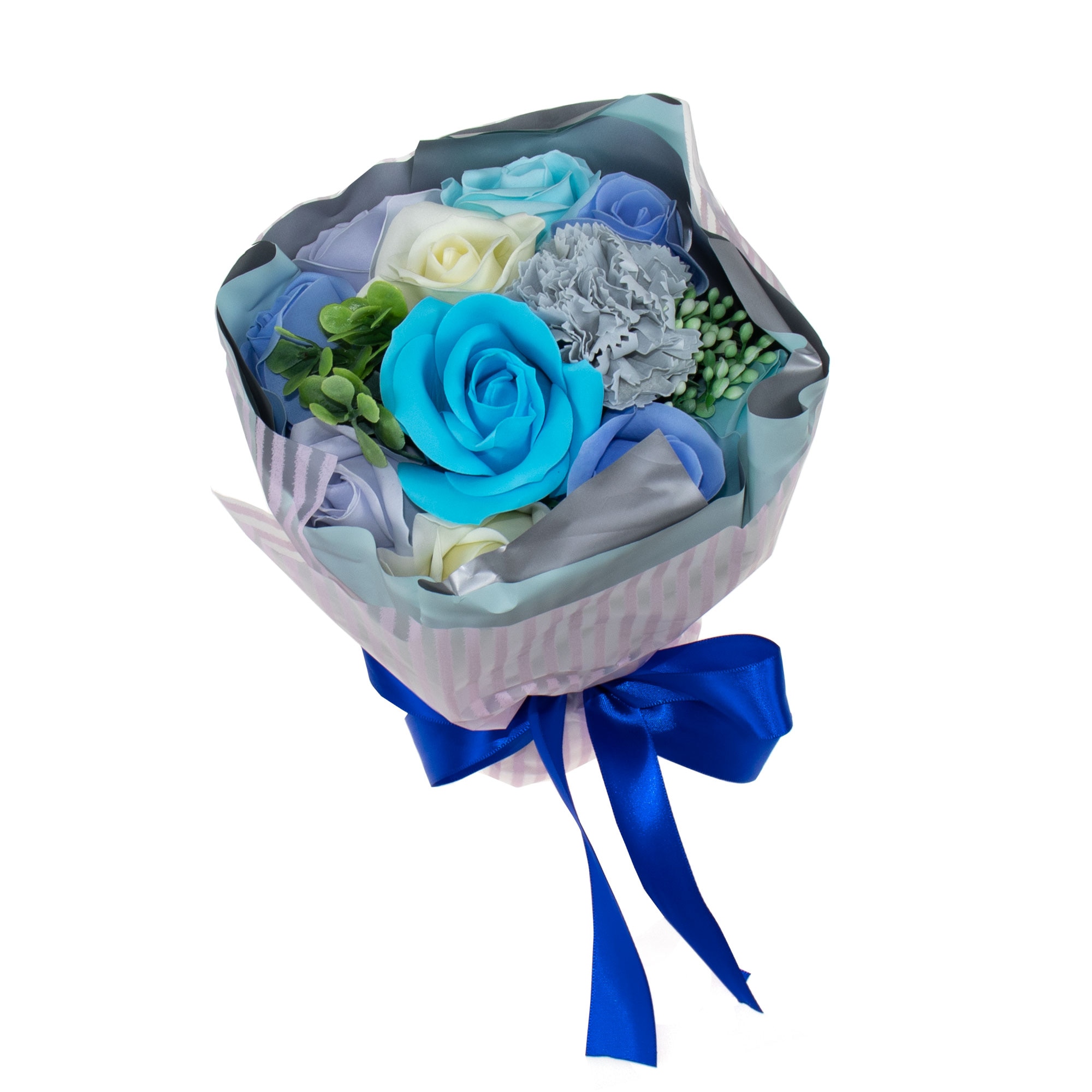 Buchet multicolor 10 Trandafiri + Garoafa din sapun , CD4452-Turcoaz