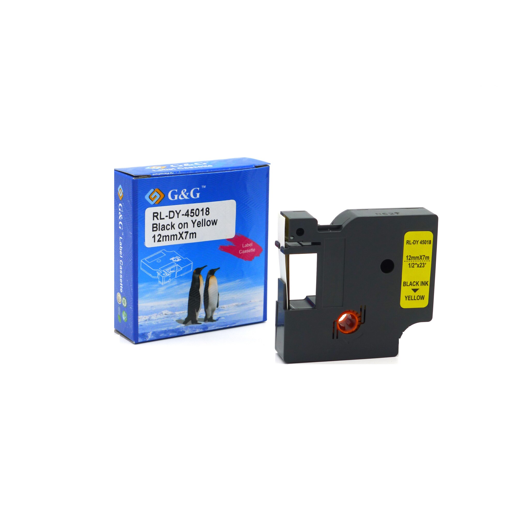 Banda Etichete G&G compatibil cu Dymo D1 DY45018 / S0720580 (LM 210D), 12mm x 7m, black on yellow