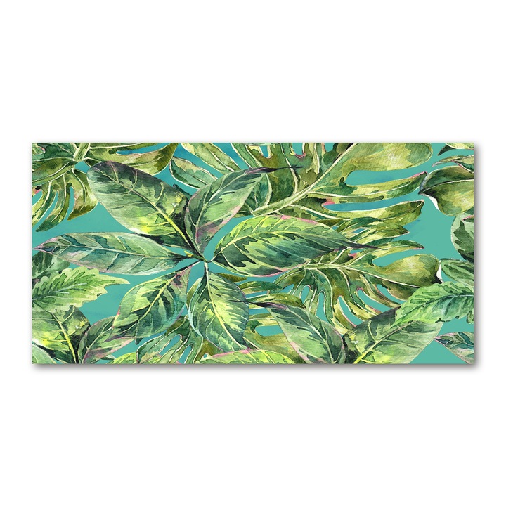 Panou de bucatarie, din sticla, Placi decorative din sticla, Frunze tropicale, 100x50 cm, 129