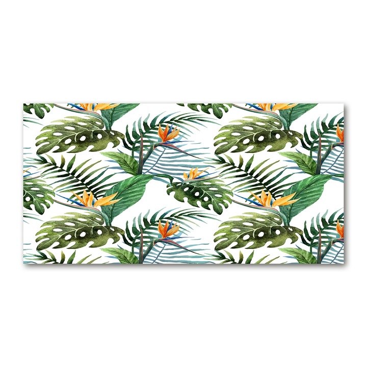 Panou de bucatarie, din sticla, Placi decorative din sticla, Flori tropicale, 100x50 cm, 165