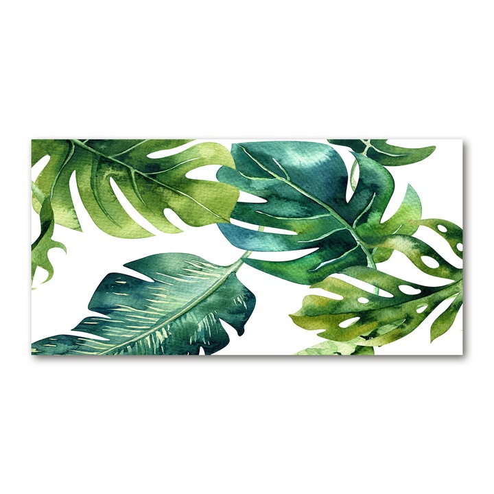 Panou de bucatarie, din sticla, Placi decorative, Frunze tropicale, 100 cm x 50 cm, 139