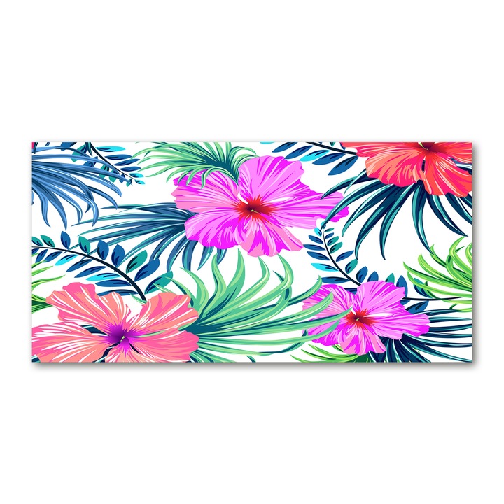 Panou de bucatarie, din sticla, Placi decorative din sticla, Flori hawaiene, 100x50 cm