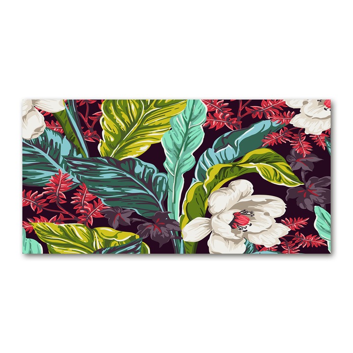 Panou de bucatarie, din sticla, Placi decorative din sticla, Flori tropicale, 100x50 cm, 142
