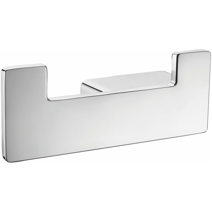 Cuier dublu pentru baie Aquasanit LEAF, crom lucios, montaj cu dibluri si suruburi