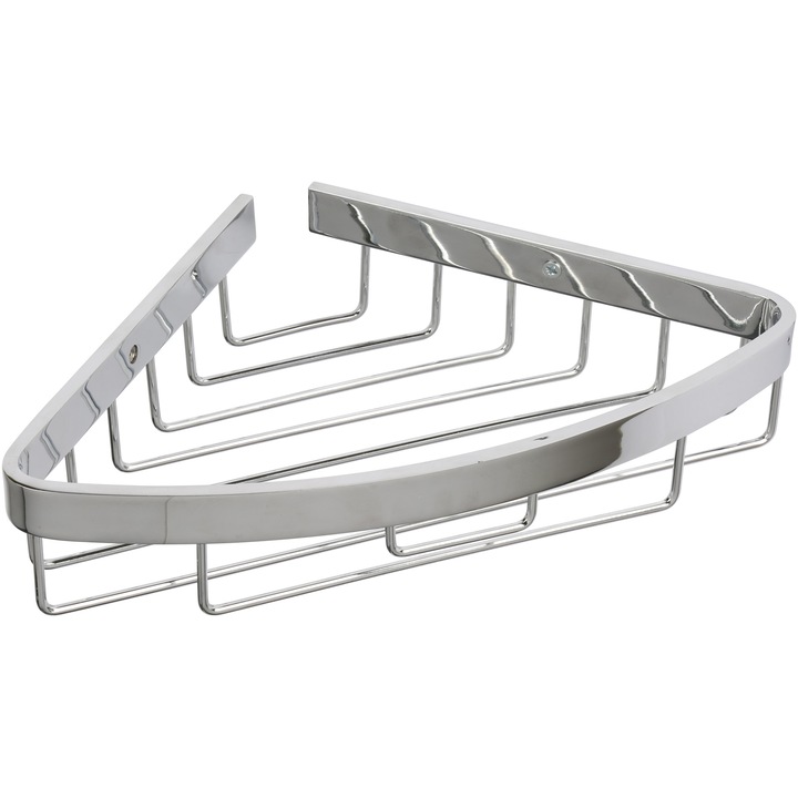 Etajera de colt pentru dus Aquasanit ATTRACTIVE, aluminiu cromat, crom lucios, tratat contra ruginii, montaj cu dibluri si suruburi