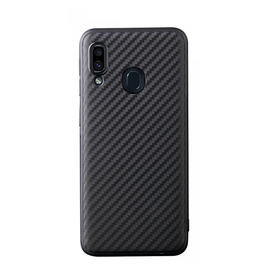Husa pentru Samsung Galaxy A40, GloMax Perfect Fit cu insertii de carbon negru