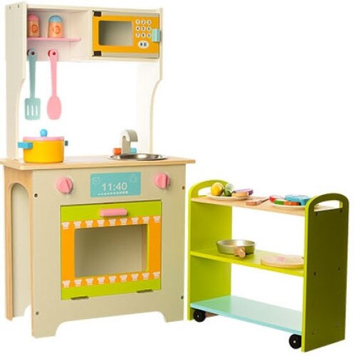 Bucatarie cu etajera pe roti, din lemn, Combination Kitchen - Krista®