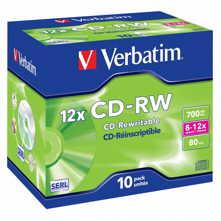 Set 10xCD-RW, Verbatim, Reinscriptibil, 700MB, 12x
