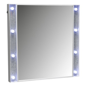 Oglinda de perete, 8 leduri, cu sclipici, alb argintiu, 50x50cm Oglinda de perete, 8 leduri, cu sclipici, alb argintiu, 50x50cm