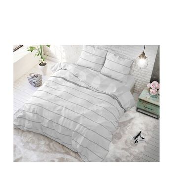 Lenjerie Amira white 200/220 cm , 3 piese, Alba cu dungi Gri Lenjerie Amira white 200/220 cm , 3 piese, Alba cu dungi Gri