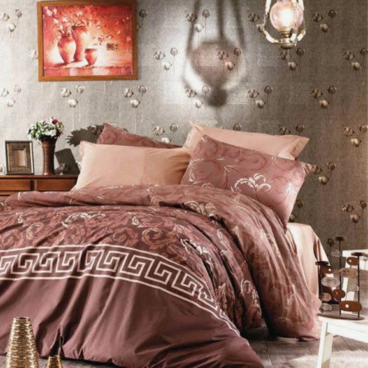 Com Living House Liane Ágynemű szett, Renforcé pamut, barna, 1 fő, 50X70, 150X200