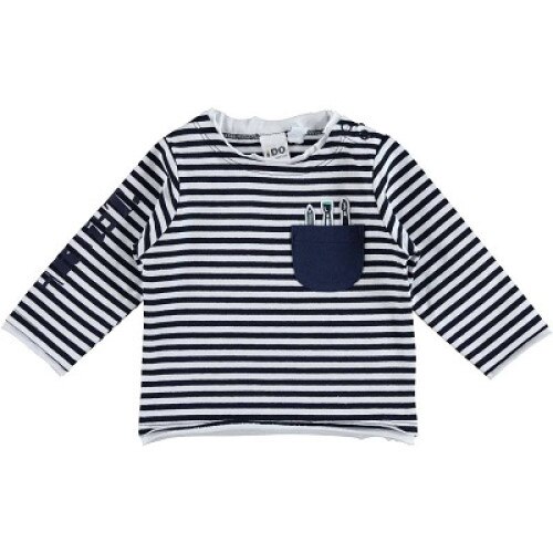 Bluza baiat Ido in dungi alb cu bleumarin