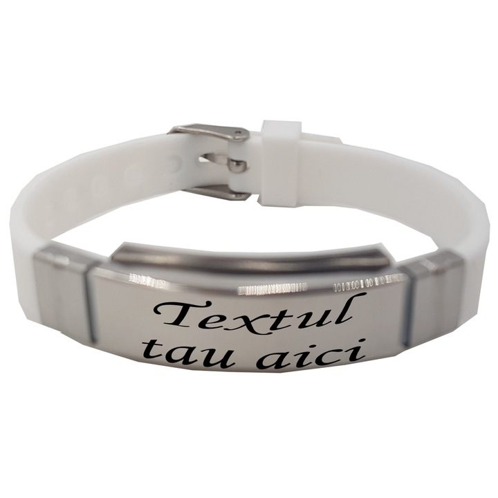Bratara alba ajustabila gravata personalizata cu textul tau, Dalimag, 13-22 cm