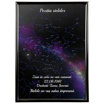Tablou cu harta stelelor Full, Cadouri Family, rama negru, 20 x 30 cm Tablou cu harta stelelor Full, Cadouri Family, rama negru, 20 x 30 cm