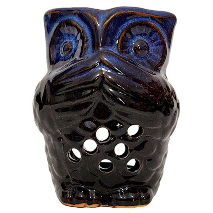 Bufnita suport lumanari si uleiuri esentiale, difuzor aromaterapie din ceramica, HEM, culoare albastru cu negru