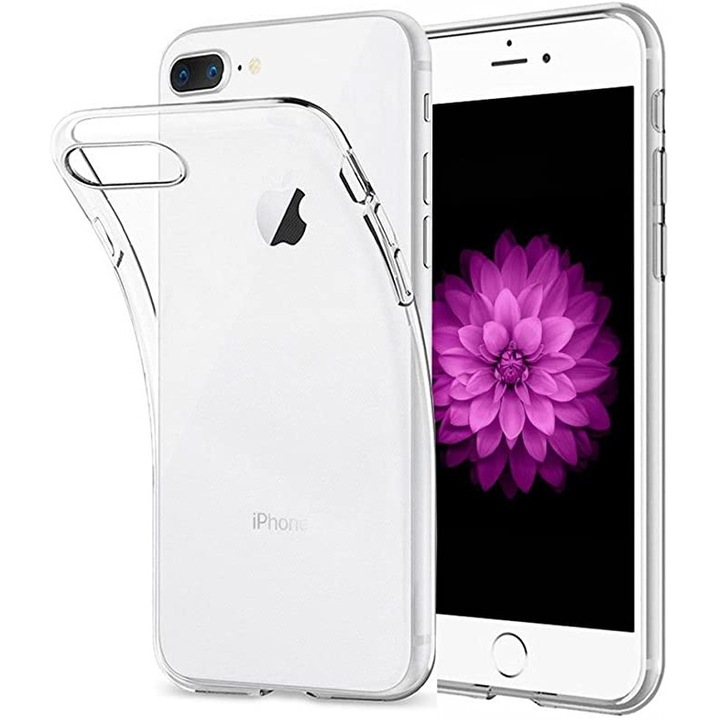 Husa protectie compatibila cu iPhone 7 Plus / iPhone 8 Plus din silicon transparent, ultra-slim 0.3 mm, perfect fit, anti alunecare