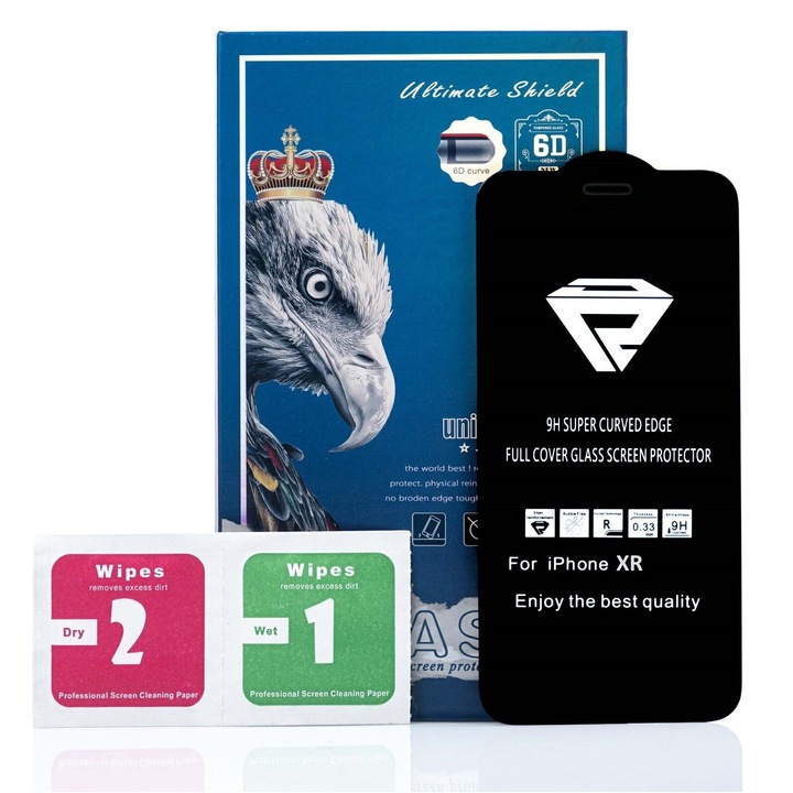 Стъклен Протектор за iPhone XR, 5D Premium Full, Черен