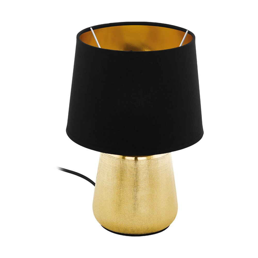 Veioza MANALBA 1, EGLO, E14, 1x40W, ceramica, material textil, negru, auriu, 30 x 20 cm, intrerupator pe fir