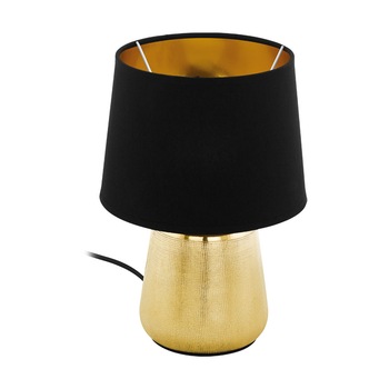 Veioza MANALBA 1, EGLO, E14, 1x40W, ceramica, material textil, negru, auriu, 30 x 20 cm, intrerupator pe fir Veioza MANALBA 1, EGLO, E14, 1x40W, ceramica, material textil, negru, auriu, 30 x 20 cm, intrerupator pe fir