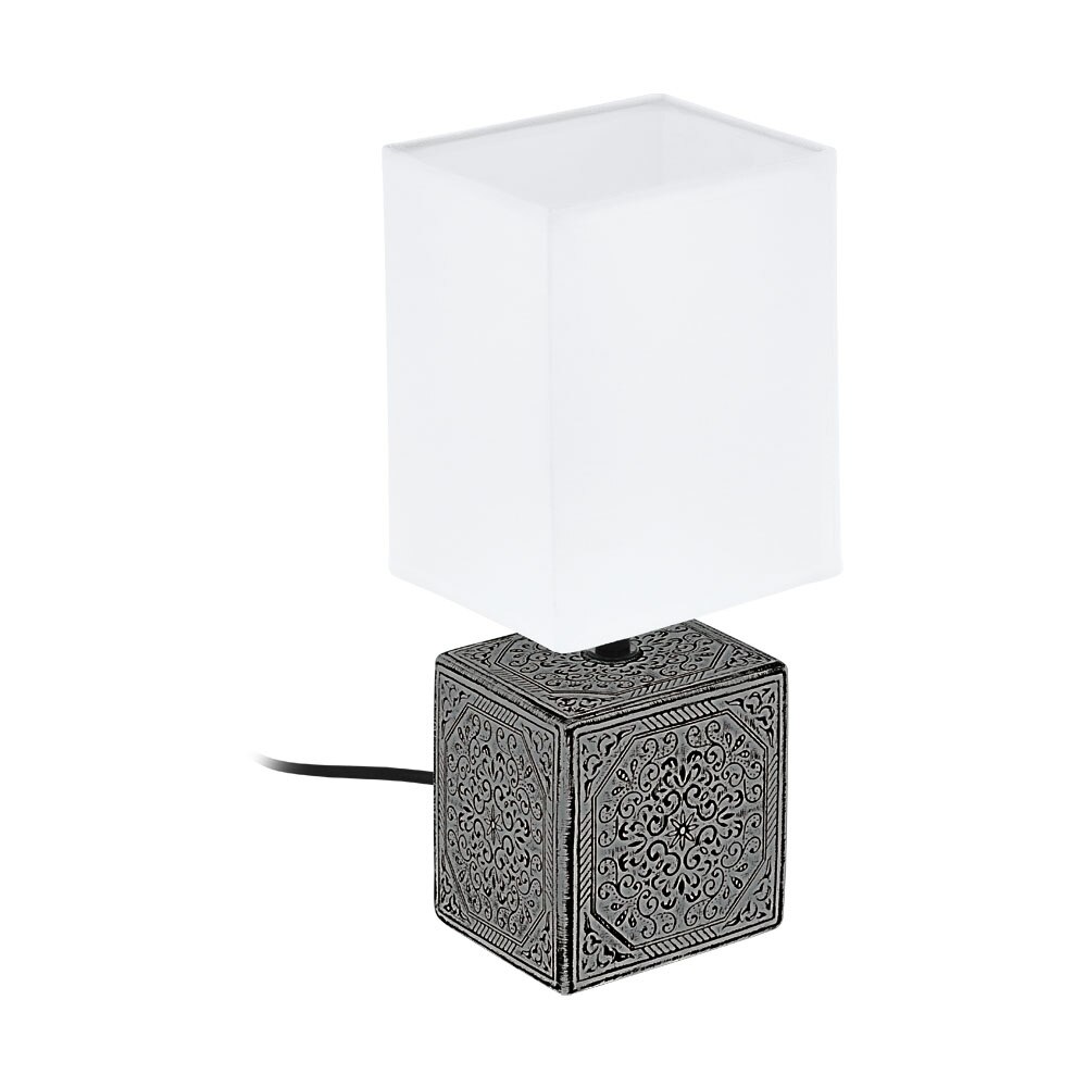 Veioza MATARO 1, EGLO, E14, 1x40W, ceramica, material textil, negru, alb, 30 x 13 x 11 cm, intrerupator pe fir