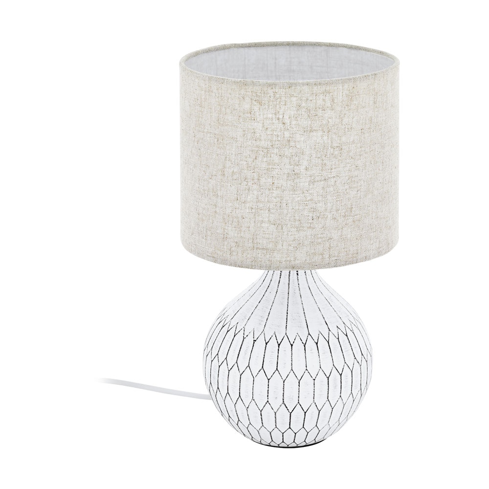 Veioza BELLARIVA 3, EGLO, E27, 1x40W, ceramica, material textil, alb, 36 x 20 cm, intrerupator pe fir