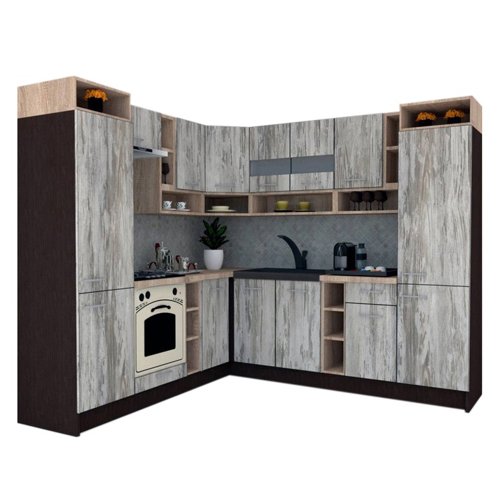 Set Bucatarie de Colt Genarom COSSY NEW ST 230-250, Wenge / Decor K084