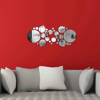 Set 30 autocolante de perete, GOGOU, pentru decorarea casei, 2.9cm pana la 15cm diametru, Oglinda, Argintiu Set 30 autocolante de perete, GOGOU, pentru decorarea casei, 2.9cm pana la 15cm diametru, Oglinda, Argintiu