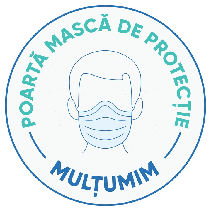 Sticker Poarta Masca de Protectie, alb-albastru, 20 cm diametru