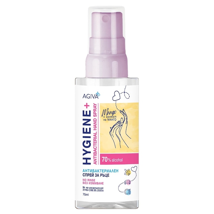 Gel dezinfectant pentru maini, Agiva, Pafum de mango, 75% Alcool, 75 ml