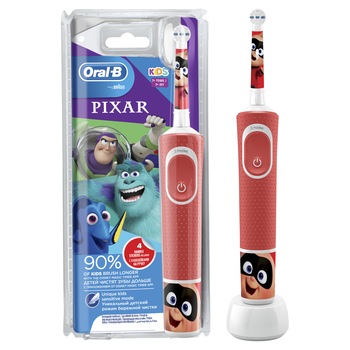 Periuta de dinti electrica Oral-B Vitality Pixar pentru copii 7600 oscilatii/min, Curatare 2D, 2 programe, 1 capat, 4 stickere incluse, Rosu Periuta de dinti electrica Oral-B Vitality Pixar pentru copii 7600 oscilatii/min, Curatare 2D, 2 programe, 1 capat, 4 stickere incluse, Rosu