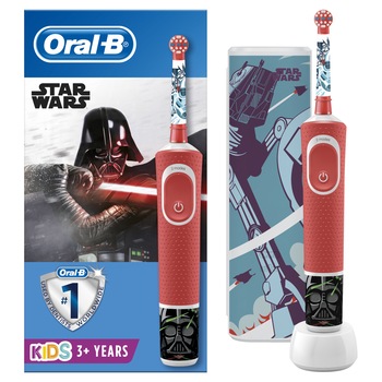 Periuta de dinti electrica Oral-B Vitality Star Wars pentru copii 7600 oscilatii/min, Curatare 2D, 2 programe, 1 capat, 4 stickere incluse, Trusa de calatorie, Rosu Periuta de dinti electrica Oral-B Vitality Star Wars pentru copii 7600 oscilatii/min, Curatare 2D, 2 programe, 1 capat, 4 stickere incluse, Trusa de calatorie, Rosu