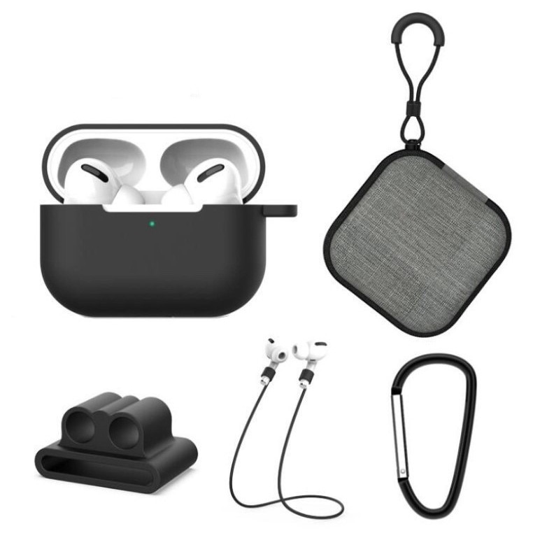 Set extins 5 in 1 pentru protectia castilor Apple Airpods Pro, culoarea negru