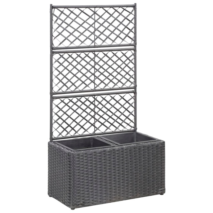 Strat inaltat spalier vidaXL, 2 ghivece, negru, 58x30x107 cm, poliratan, 4.5 Kg
