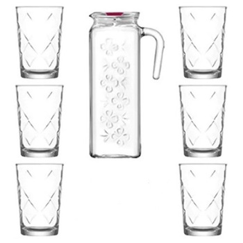 Set 7 piese Lav Bloom carafa 1.200L plus 6 pahare apa 205 ml Set 7 piese Lav Bloom carafa 1.200L plus 6 pahare apa 205 ml
