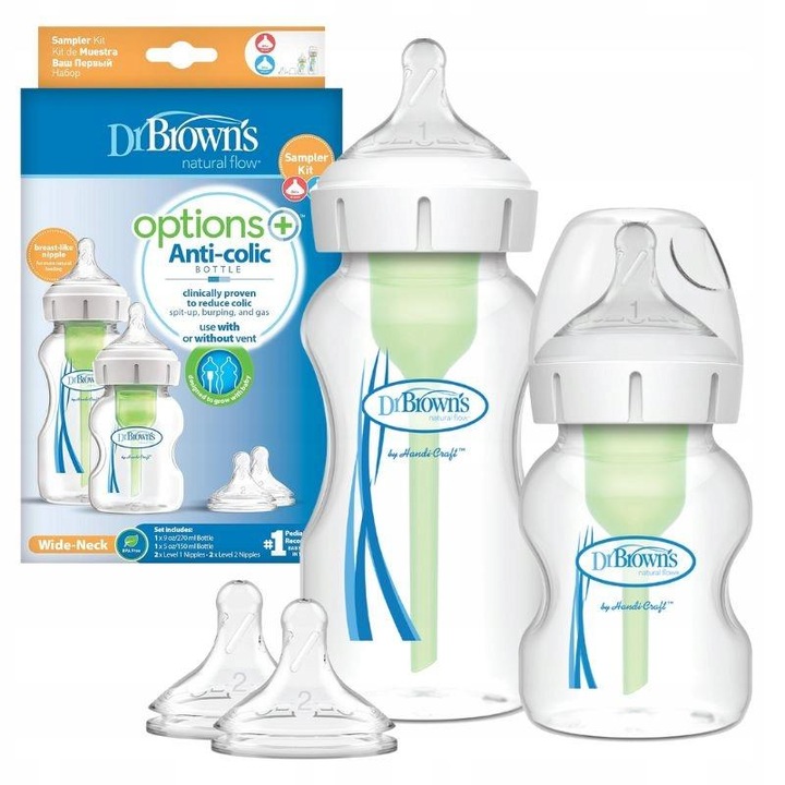 Set 2 Biberoane, Dr. Brown's, 0 luni+ / 3 luni+, 150/270 ml, Transparent
