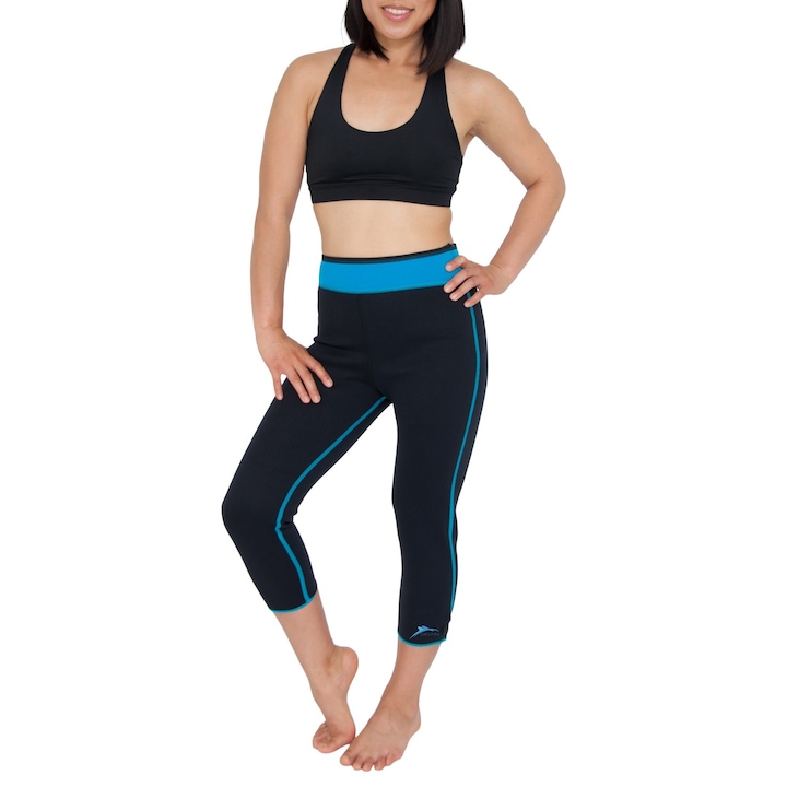 Pantaloni fitness Delfin Spa, capri neopren, black/blue, XL