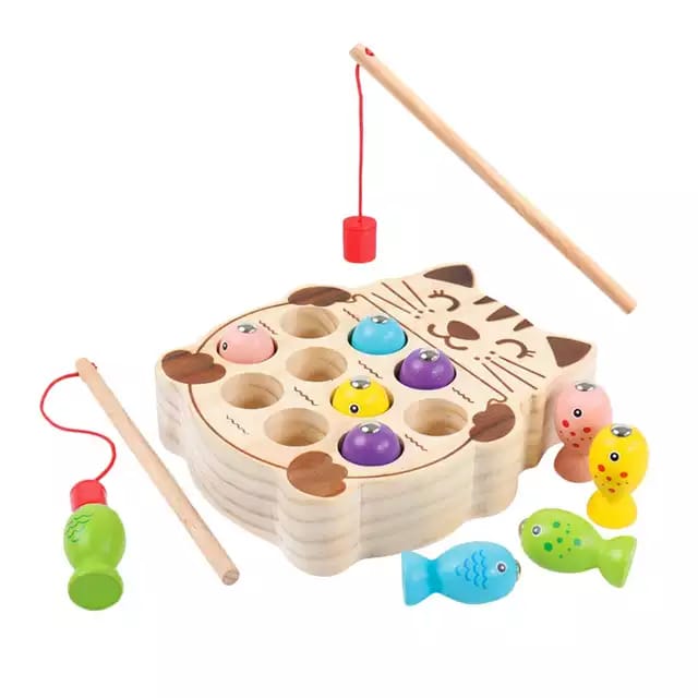 Joc Montessori de pescuit din lemn pisicuta