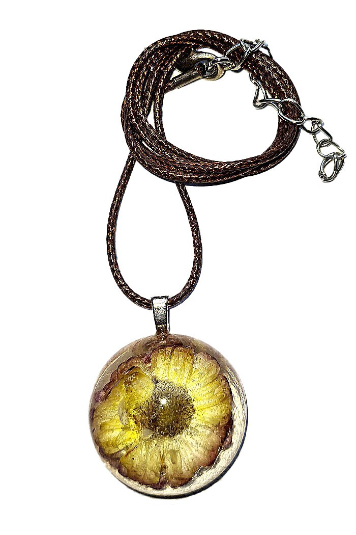 Colier unicat, Delirium, flori naturale, maro, crem