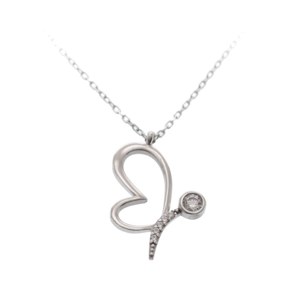 Colier Argint Heart Butterfly 40 cm