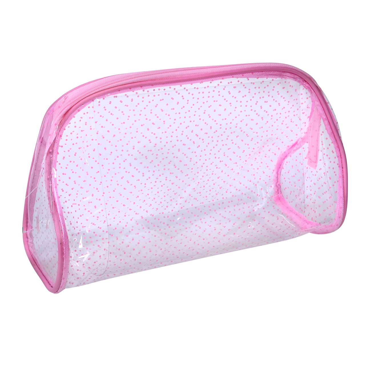Portfard pentru cosmetice, Zola®, transparent cu buline roz, 28.5x17x11 cm
