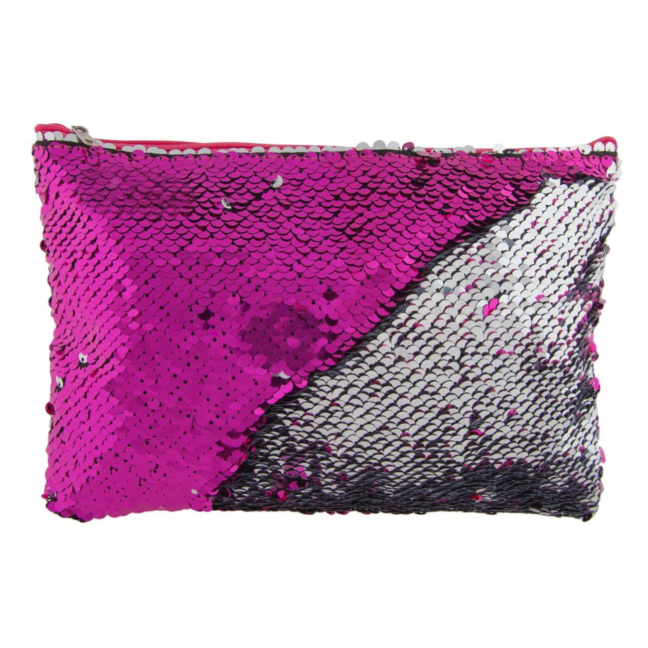 Portfard cosmetice, Zola®, cu paiete reversibile, roz / gri, 24x16 cm