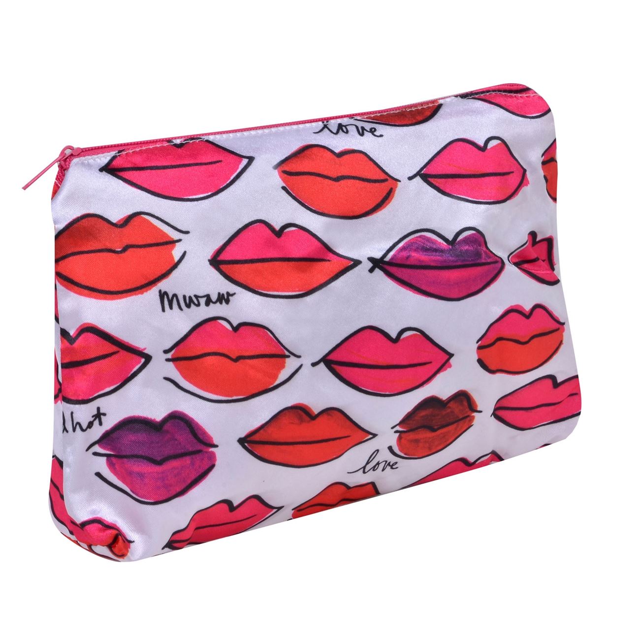 Portfard cosmetice, Zola®, alb cu buze colorate, 27x6x11 cm