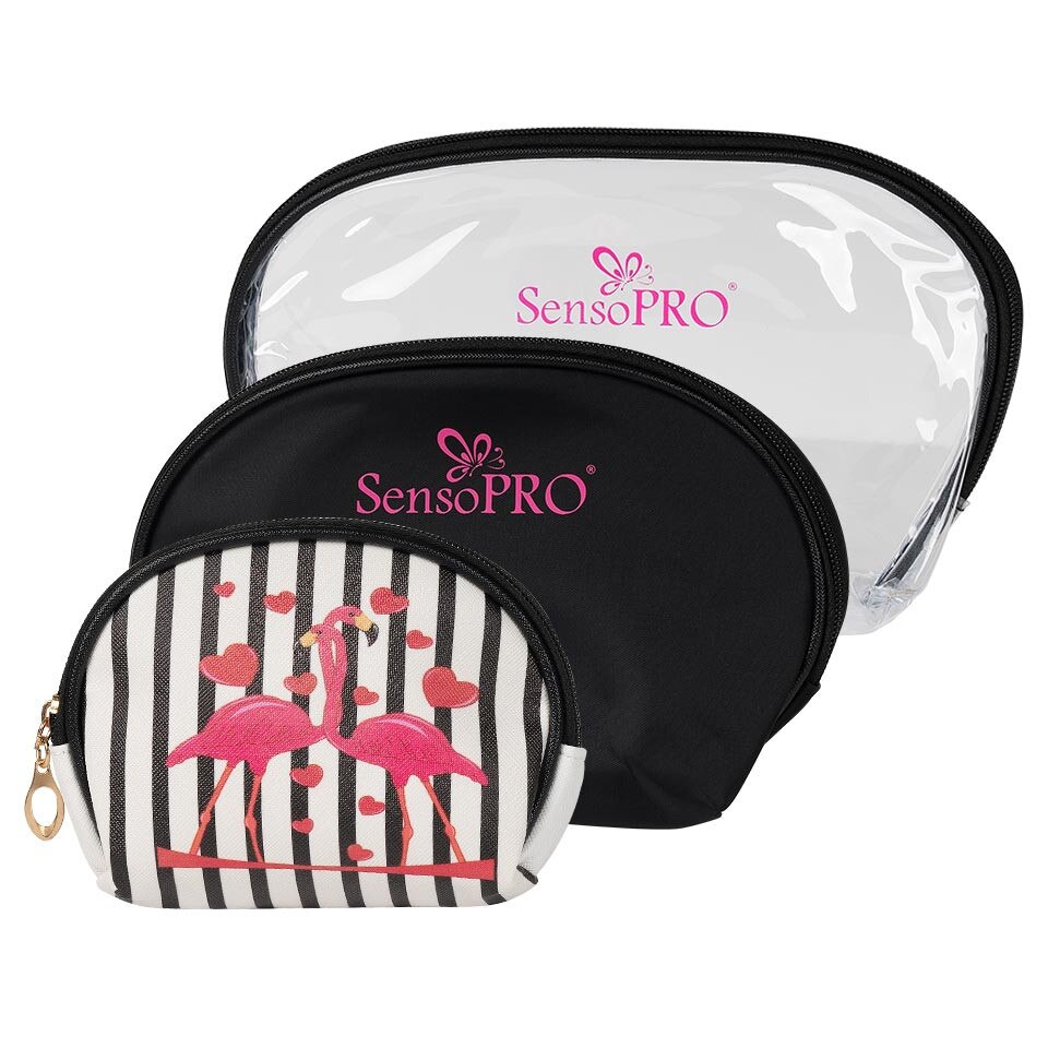 Portfard Travel Transparent & Black, SensoPRO Flamingo, set 3 buc