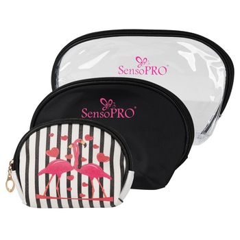 Portfard Travel Transparent & Black, SensoPRO Flamingo, set 3 buc Portfard Travel Transparent & Black, SensoPRO Flamingo, set 3 buc