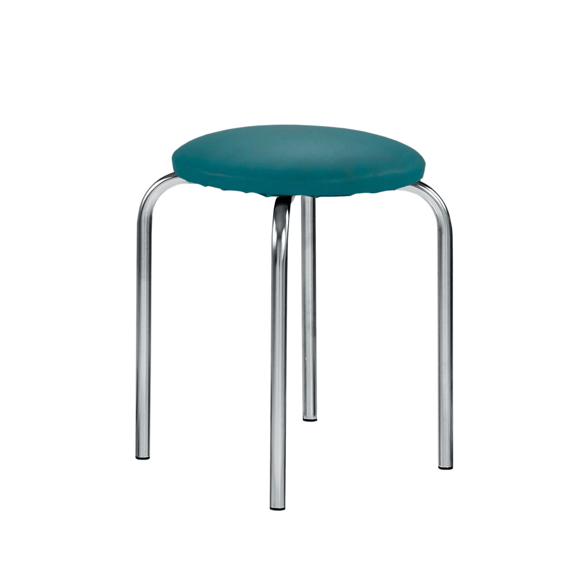 Scaun de tip taburet Chico, cadru cromat, piele ecologica, turcoaz