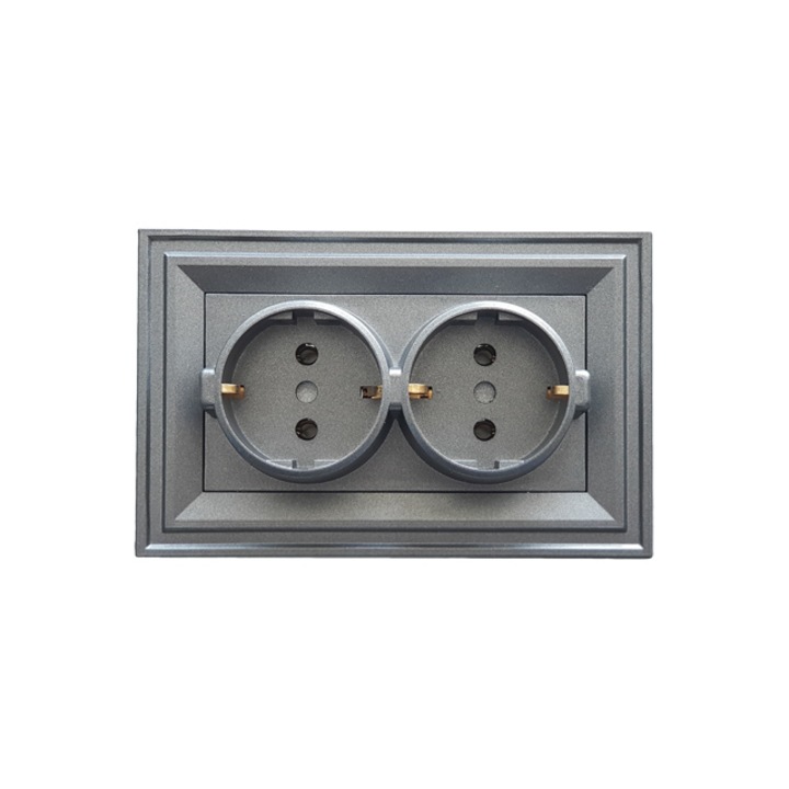 Контакт двоен LB Light Classic 2х2P+E, 16А, Черен Графит