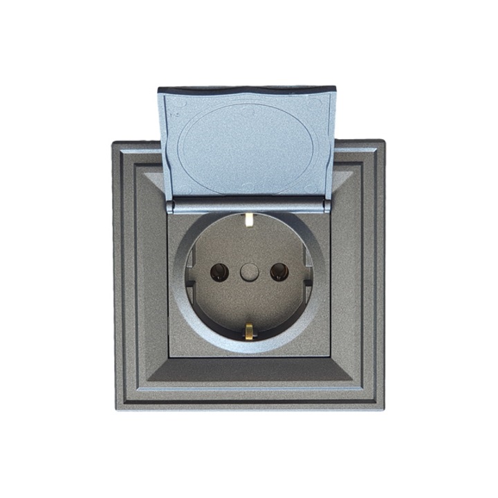 Контакт шуко с капак LB Light Classic 2P+E, 16А, Черен Графит