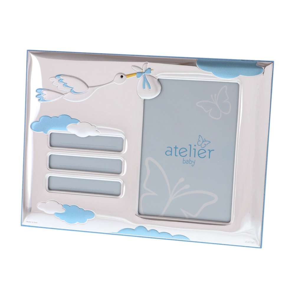 Rama Foto Argintata pentru Nou Nascut Baietel 16x22 cm