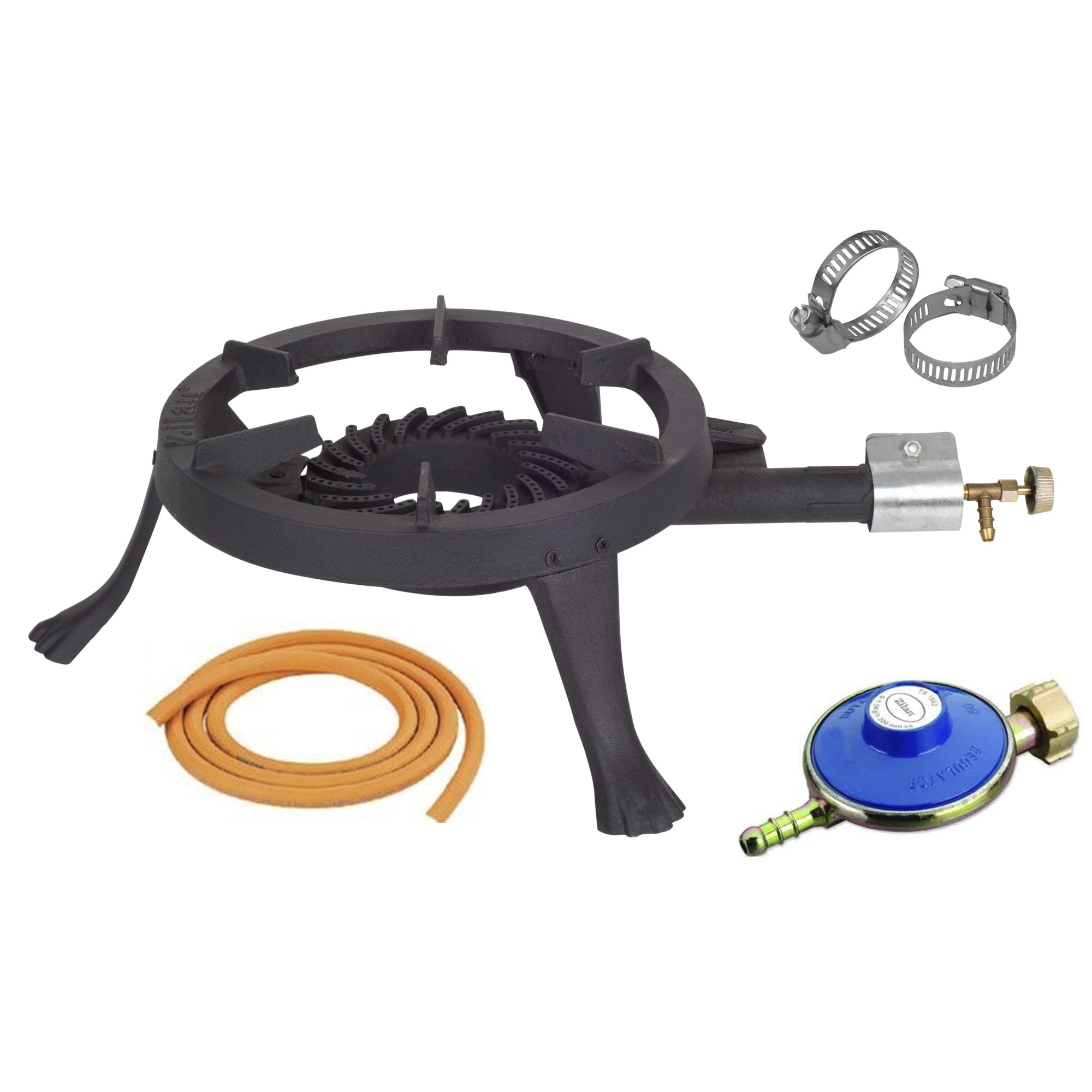 Pachet Arzator rotund exterior, pirostrie din fonta, diametru 28cm + Regulator gaz + 2m furtun + 2 coliere